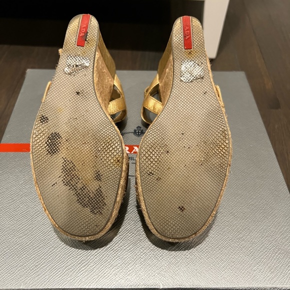 Prada Gold Ankle Strap Espadrille, size 36.5, Original box & shoe bag. - Picture 6 of 6